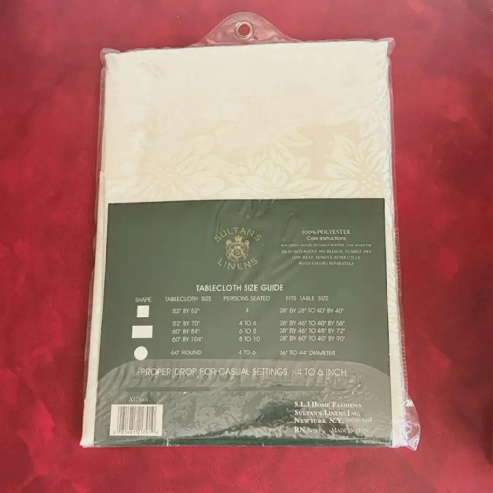Sultan’s Linens Holiday Tablecloth 52x70 Ivory Poinsettia Floral New